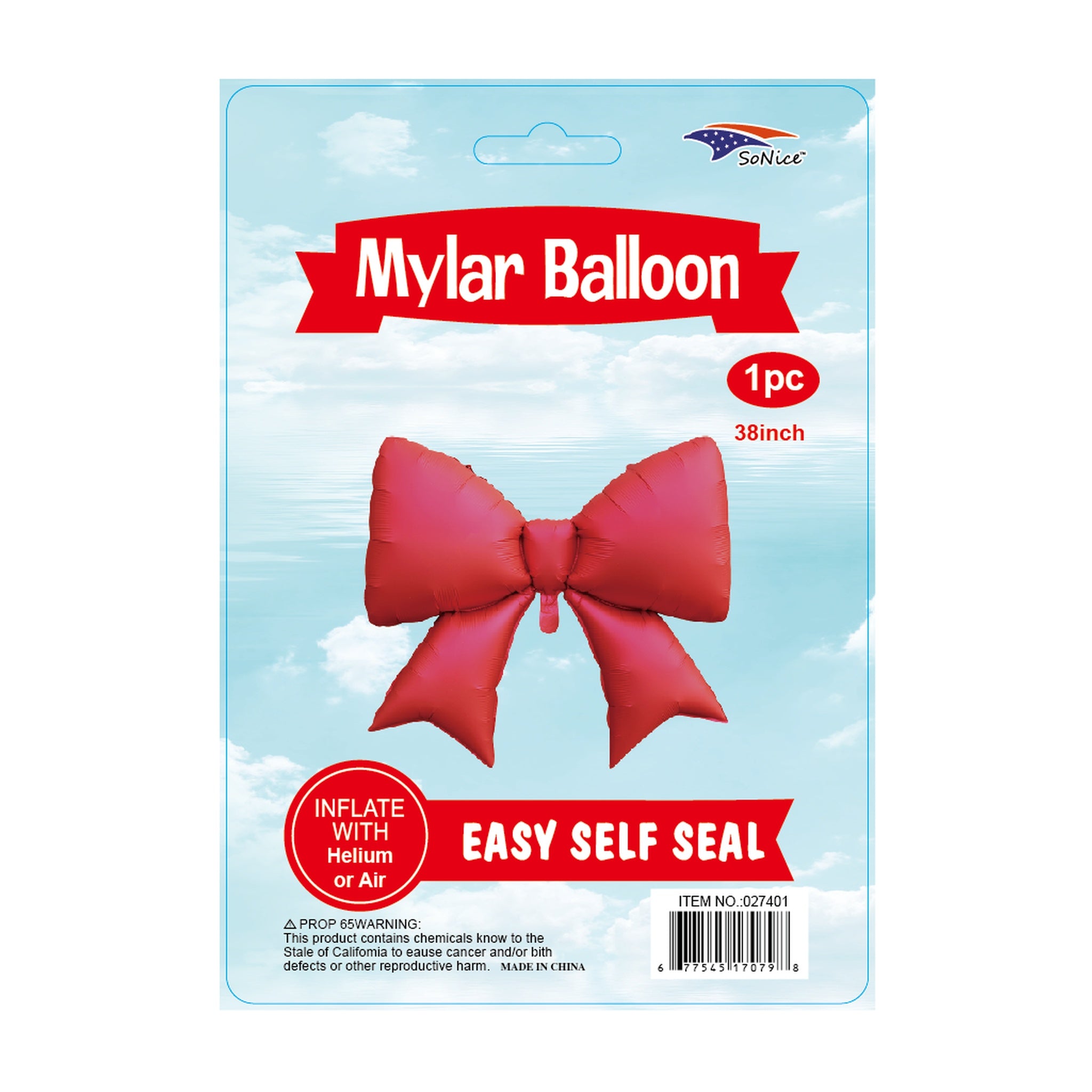38" Foil Balloon Bow Red